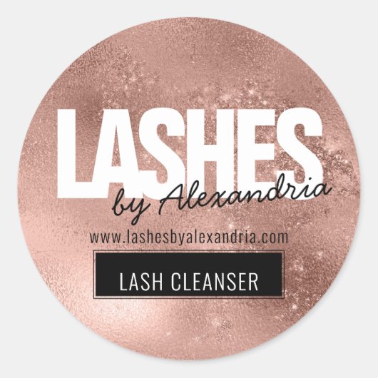 Lashes Lash Cleaner Roos Gold Sparkle Glitter Naam Ronde Sticker (Voorkant)
