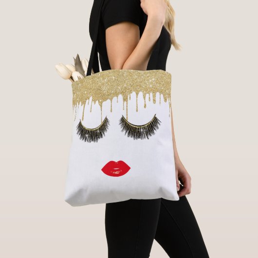 Lashes & Lips Beauty Girl Modern Gold Driving Tote Bag (Dichtbij)