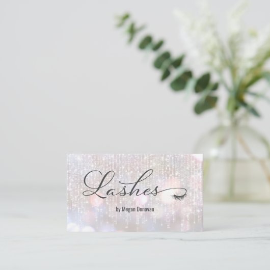 Lashes Logo Iridescent Bokeh Sparkle Visitekaartje (Staand voorkant)