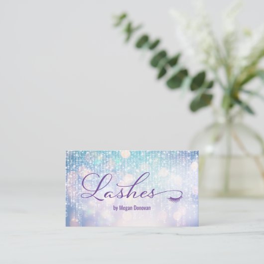 Lashes Logo Paarse en Blauwgroen Bokeh Sparkle Visitekaartje (Staand voorkant)