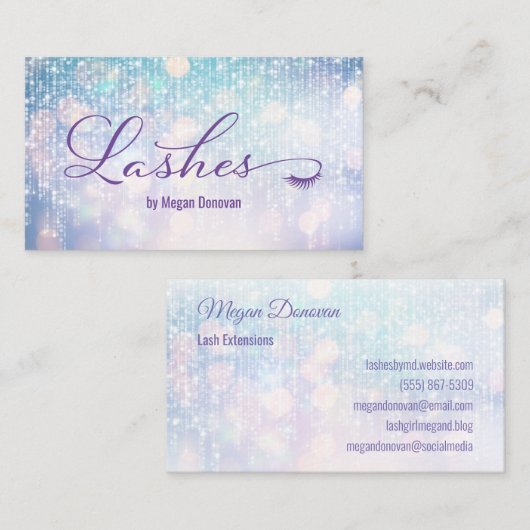 Lashes Logo Paarse en Blauwgroen Bokeh Sparkle Visitekaartje (Voorkant / Achterkant)