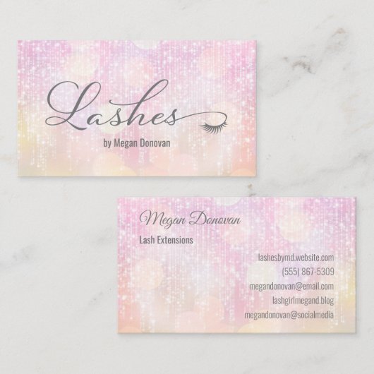 Lashes Logo Pink Sunset Bokeh Sparkle Visitekaartje (Voorkant / Achterkant)