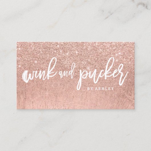 Lashes logo typografie faux roos goud glitter visitekaartje (Voorkant)