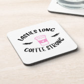 Lashes Long Coffee Strong Funny Pink Bier Onderzetter (Linkerzijde)