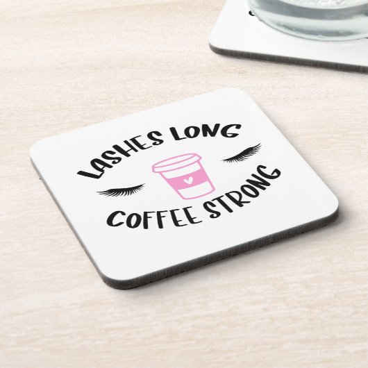 Lashes Long Coffee Strong Funny Pink Bier Onderzetter (Linkerzijde)