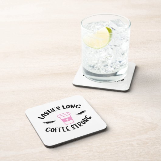 Lashes Long Coffee Strong Funny Pink Bier Onderzetter (Rechterzijde)