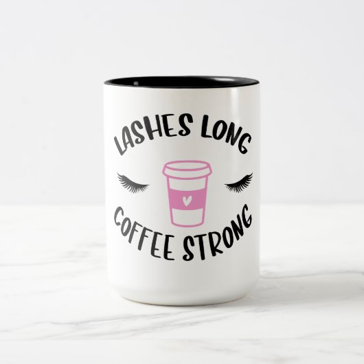 Lashes Long Coffee Strong Funny Pink Tweekleurige Koffiemok (Center)