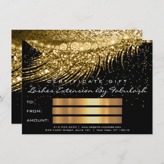 Lashes Lux Make-up Certificaat Gift Gouden Glitter (Voorkant / Achterkant)