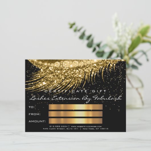 Lashes Lux Make-up Certificaat Gift Gouden Glitter (Staand voorkant)