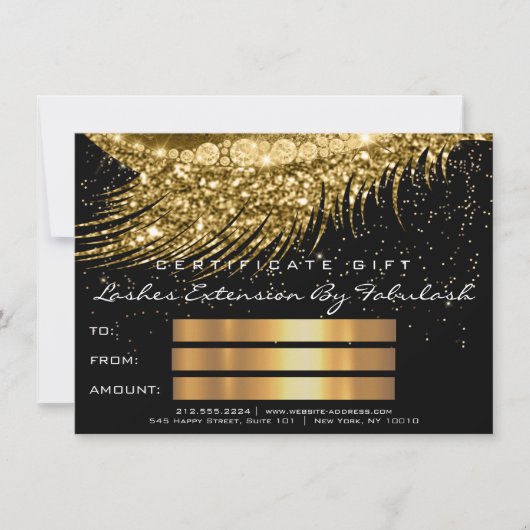 Lashes Lux Make-up Certificaat Gift Gouden Glitter (Voorkant)