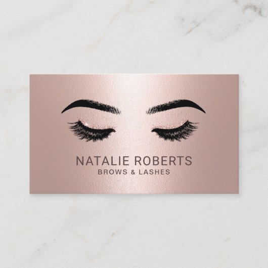 Lashes Make-up Artiest Salon Roos Goud Metallic Visitekaartje (Voorkant)