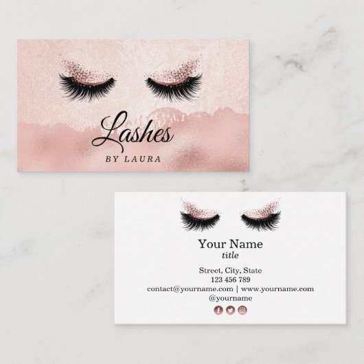 Lashes Make-up Artist Faux roos gouden folie Visitekaartje (Voorkant / Achterkant)