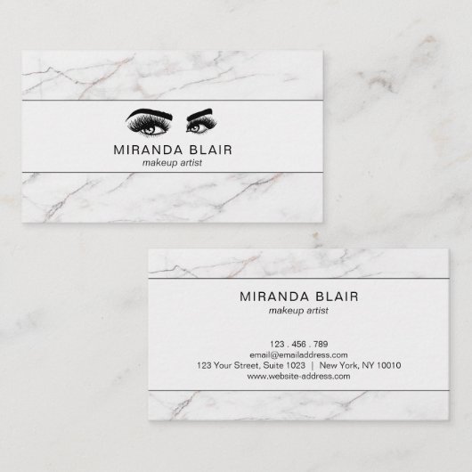 Lashes make-up artist Luxe wit marmer Visitekaartje (Voorkant / Achterkant)
