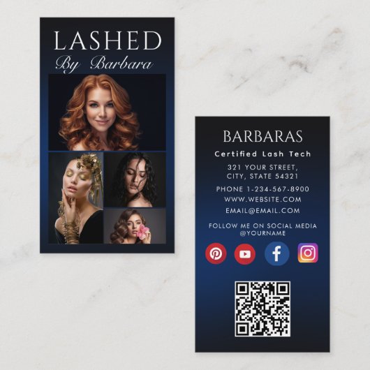 Lashes Make-up Artist Modern Black 4 foto qr code Visitekaartje (Voorkant / Achterkant)