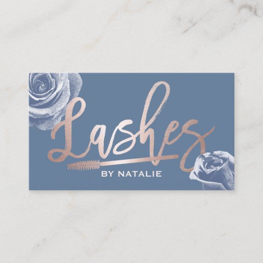 Lashes Make-up Artist Roos Gold Script Dusty Blue Visitekaartje (Voorkant)