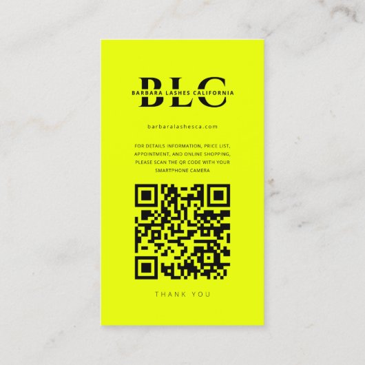Lashes make-up artist schoonheidssalon neon geel I Visitekaartje (Achterkant)