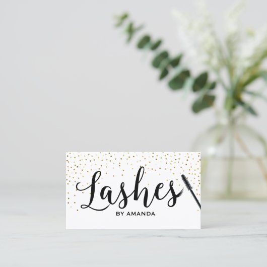 Lashes Make-up Classy Script Modern Gold Confetti Visitekaartje (Staand voorkant)