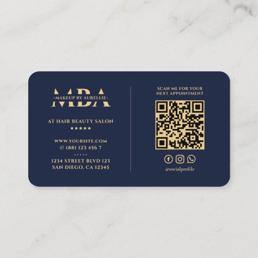 Lashes make-up kunstenaar Elegant Marine Modern Mo Visitekaartje (Achterkant)