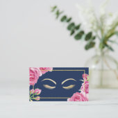 Lashes Makeup Artiest  Floral Navy Blue Visitekaartje (Staand voorkant)