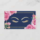 Lashes Makeup Artiest  Floral Navy Blue Visitekaartje (Voorkant)