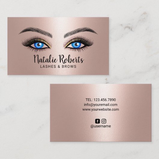 Lashes Makeup Artist Blue Eyes Salon Roos Gold Visitekaartje (Voorkant / Achterkant)