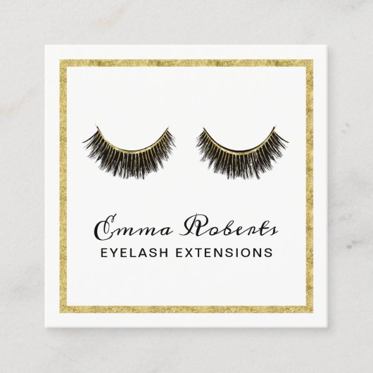 Lashes Makeup Artist Chic Gold Eyelash Extensions Vierkante Visitekaartje (Voorkant)