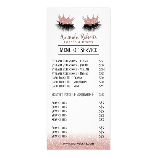Lashes Makeup Artist Crown Eyelash Price Lists Reclamekaart (Voorkant)