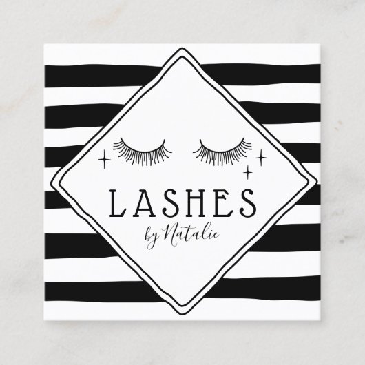Lashes Makeup Artist Cute Hand Drawn Stripes Salon Vierkante Visitekaartje (Voorkant)
