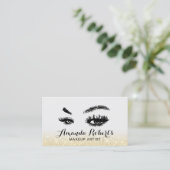 Lashes Makeup Artist Elegant Gold Glitter Visitekaartje (Staand voorkant)