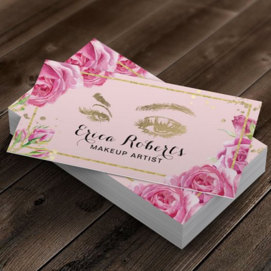 Lashes Makeup Artist Elegant Pink Floral Salon Visitekaartje