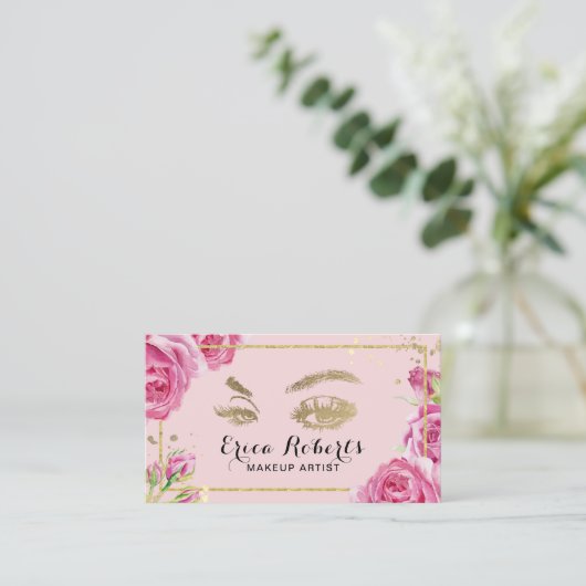 Lashes Makeup Artist Elegant Pink Floral Salon Visitekaartje (Staand voorkant)