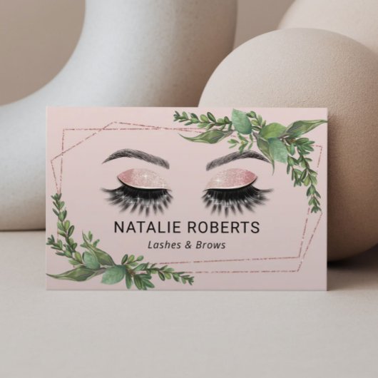 Lashes Makeup Artist Geometric Greenery Blush Pink Visitekaartje