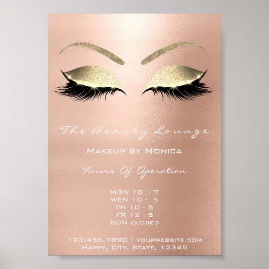 Lashes Makeup Artist Glitter Beauty Salon Gold Poster (Voorkant)