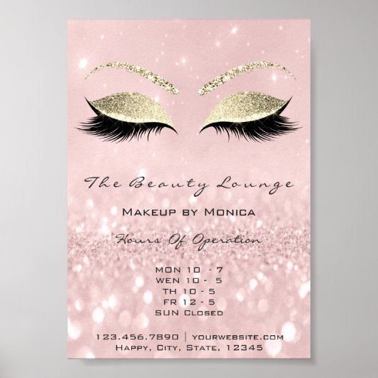 Lashes Makeup Artist Glitter Beauty Salon Roze Poster (Voorkant)