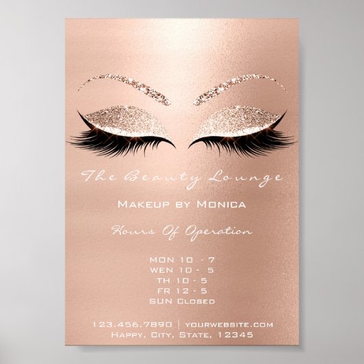 Lashes Makeup Artist Glitter Beauty Salon White Poster (Voorkant)