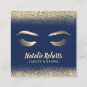 Lashes Makeup Artist Gold Confetti Navy Blue Salon Vierkante Visitekaartje (Voorkant)