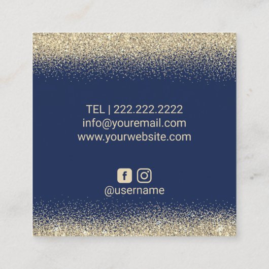 Lashes Makeup Artist Gold Confetti Navy Blue Salon Vierkante Visitekaartje (Achterkant)