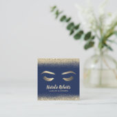 Lashes Makeup Artist Gold Confetti Navy Blue Salon Vierkante Visitekaartje (Staand voorkant)