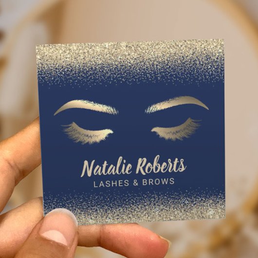 Lashes Makeup Artist Gold Confetti Navy Blue Salon Vierkante Visitekaartje