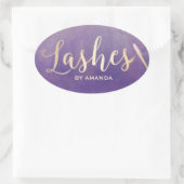 Lashes Makeup Artist Gold Script Elegant Paars Ovale Sticker (Tas)