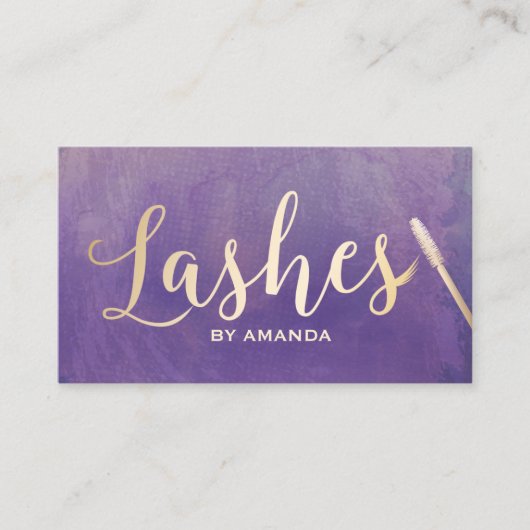 Lashes Makeup Artist Gold Script Elegant Paars Visitekaartje (Voorkant)