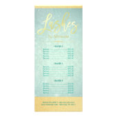 Lashes Makeup Artist Gold Script Green Price List Reclamekaart (Voorkant)