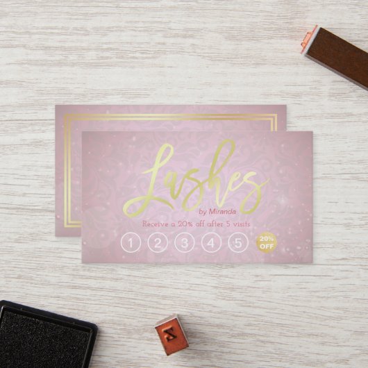 Lashes Makeup Artist Gold Script Loyalty Punch (Voorkant / Achterkant in situ)