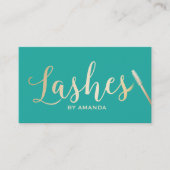 Lashes Makeup Artist Gold Script Modern Turquoise Visitekaartje (Voorkant)