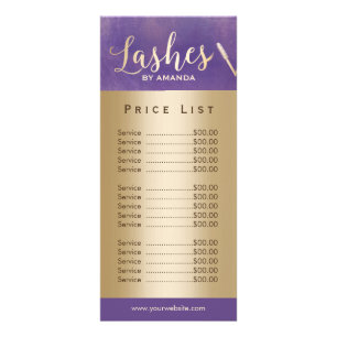 Lashes Makeup Artist Gold Script Paarse prijslijst Reclamekaart