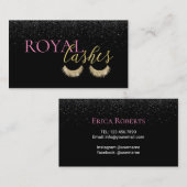 Lashes Makeup Artist Modern Black Glitter Salon Visitekaartje (Voorkant / Achterkant)