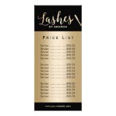 Lashes Makeup Artist Modern Black Gold Price List Reclamekaart (Voorkant)