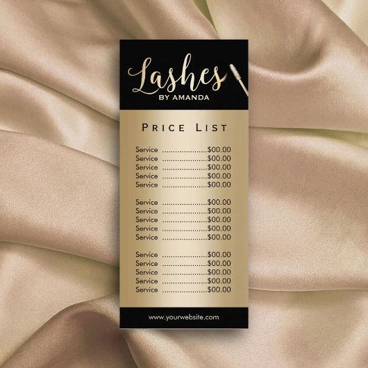 Lashes Makeup Artist Modern Black Gold Price List Reclamekaart