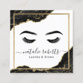Lashes Makeup Artist Modern Black Gold Salon Vierkante Visitekaartje (Voorkant)