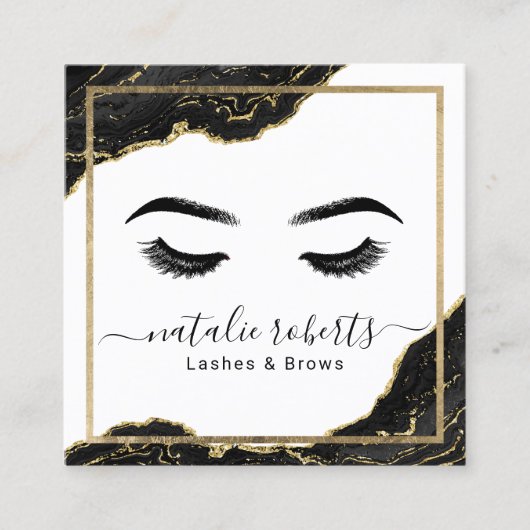 Lashes Makeup Artist Modern Black Gold Salon Vierkante Visitekaartje (Voorkant)